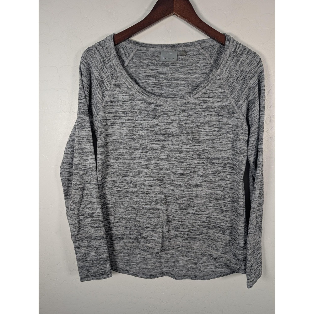 Athleta Shirt Womens Small Gray Long‎ Sleeve Scoop Neck Raglan Lightweight Top
